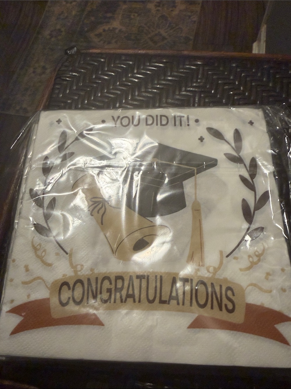 Amazon Congratulations Graduation Paper Napkins in White, Black, Gold, Brown
